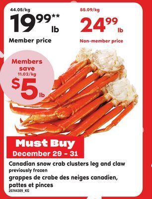 Independent Grocer Canadian snow crab clusters leg and claw offer