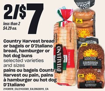 Independent Grocer Country harvest bread or bagels or d'italiano bread, hamburger or hot dog buns offer
