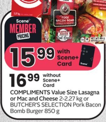 Sobeys Compliments value size lasagna or mac and cheese offer