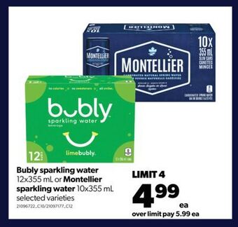 Real Canadian Superstore Bubly sparkling water, 12x355 ml or montellier sparkling water, 10x355 ml offer