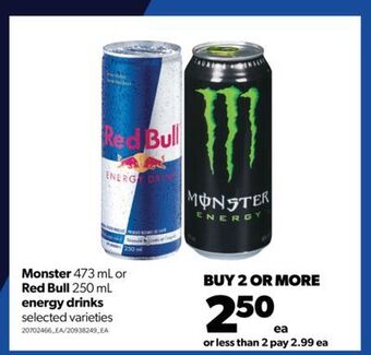 Real Canadian Superstore Monster, 473 ml or red bull, 250 ml energy drinks offer