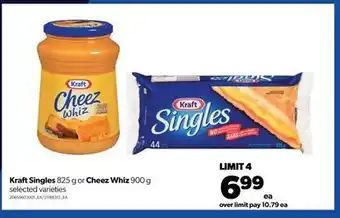 Real Canadian Superstore Kraft singles, 825 g or cheez whiz, 900 g offer