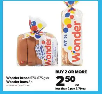 Real Canadian Superstore Wonder bread, 570-675 g or wonder buns, 8's offer