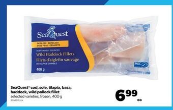 Real Canadian Superstore Seaquest® cod, sole, tilapia, basa, haddock, wild pollock fillet, 400 g offer