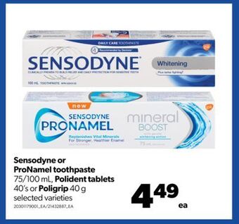 Real Canadian Superstore Sensodyne or pronamel toothpaste 75/100 ml, polident tablets, 40's or poligrip, 40 g offer