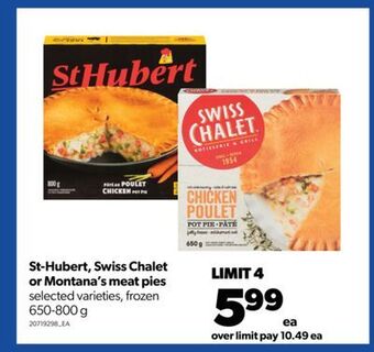 Real Canadian Superstore St-hubert, swiss chalet or montana's meat pies, 650-800 g offer