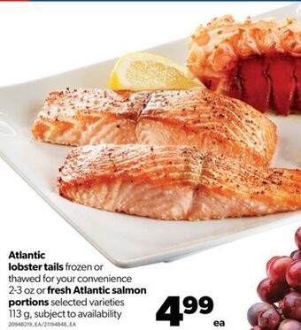 Real Canadian Superstore Atlantic lobster tails, 2-3 oz or fresh atlantic salmon portions, 113 g offer