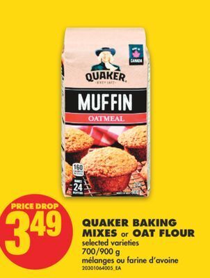 No Frills Quaker baking mixes or oat flour, 700/900 g offer