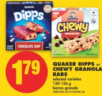 No Frills Quaker dipps or chewy granola bars, 120-156 g offer