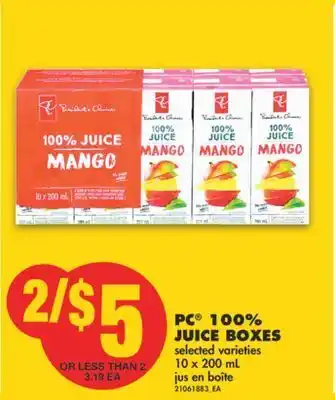 No Frills Pc® 100% juice boxes, 10 x 200 ml offer