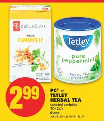 No Frills Pc® or tetley herbal tea, 20/24's offer