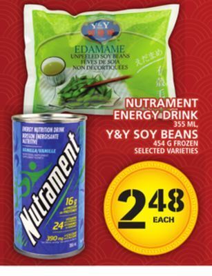 Food Basics Nutrament energy drink or y&y soy beans offer