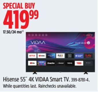 Canadian Tire Hisense 55" 4k vidaa smart tv offer