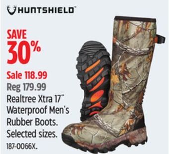 Canadian Tire Huntshield realtree xtra 17" waterproof men's rubber boots offer