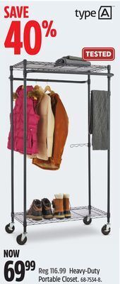 Canadian Tire Type a heavy-duty portable closet offer