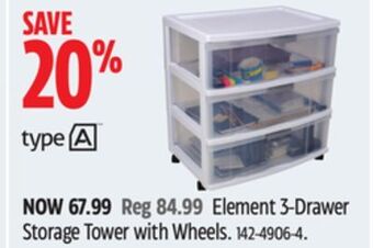Canadian Tire Type a element 3-drawer storage tower with wheels offer