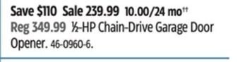 Canadian Tire Chamberlain 1⁄2-hp chain-drive garage door opener offer