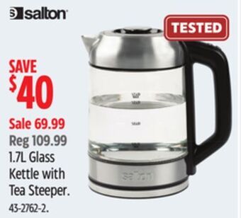 Canadian Tire Salton 1.7l glass kettle with tea steeper offer