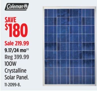 Canadian Tire Coleman 100w crystalline solar panel offer