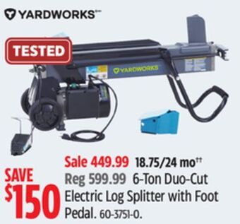 Canadian Tire Yardworks 6-ton duo-cut electric log splitter with foot pedal offer