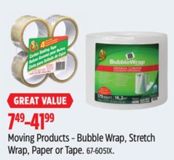 Canadian Tire Moving products - bubble wrap, stretch wrap, paper or tape offer
