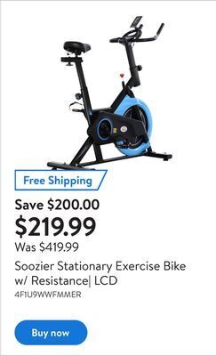 Walmart Soozier stationary exercise bike w/ resistance| lcd offer