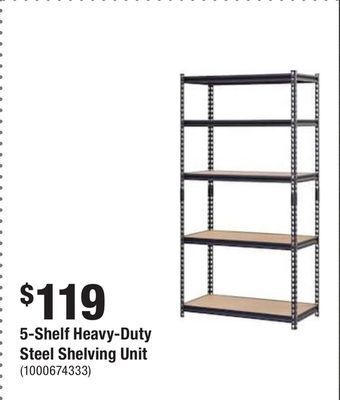 Home Depot 5-shelf heavy-duty steel shelving unit offer