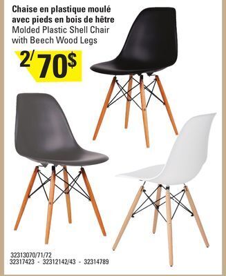 Sushi Shop Molded plastic shell chair with beech wood legs offer