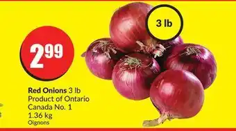 Chalo FreshCo Red onions 3 lb product of ontario canada no. 1 1.36 kg offer