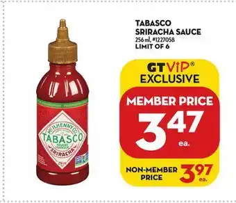 Giant Tiger Tabasco sriracha sauce offer
