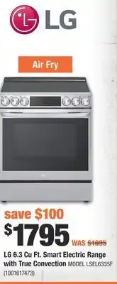 Home Depot Lg 6.3 cu ft. smart electric range with true convection offer