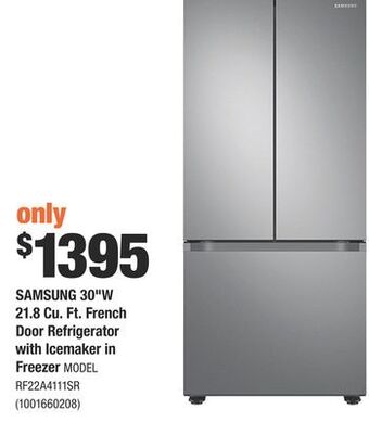 Home Depot Samsung 30"w 21.8 cu. ft. french door refrigerator with icemaker in freezer offer