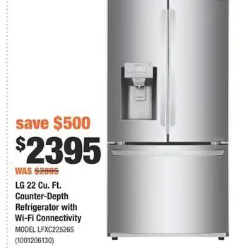 Home Depot Lg 22 cu. ft. counter-depth refrigerator with wi-fi connectivity offer