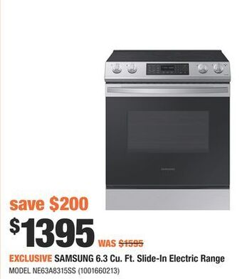 Home Depot Samsung 6.3 cu. ft. slide-in electric range offer