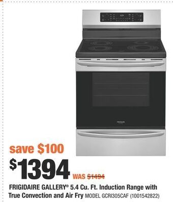 Home Depot Frigidaire gallery® 5.4 cu. ft. induction range with true convection and air fry offer