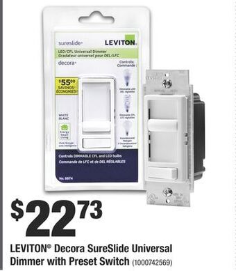 Home Depot Leviton® decora sureslide universal dimmer with preset switch offer
