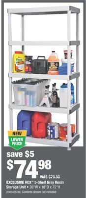 Home Depot Hdx™ 5-shelf grey resin storage unit offer