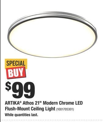 Home Depot Artika® athos 21" modern chrome led flush-mount ceiling light offer