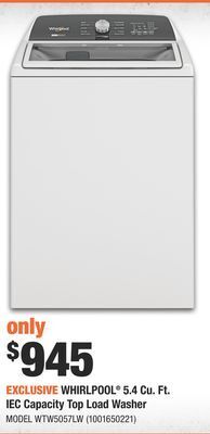 Home Depot Whirlpool® 5.4 cu. ft. iec capacity top load washer offer
