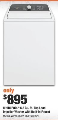 Home Depot Whirlpool® 5.3 cu. ft. top load impeller washer with built-in faucet offer