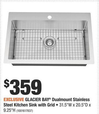 Home Depot Glacier bay® dualmount stainless steel kitchen sink with grid offer