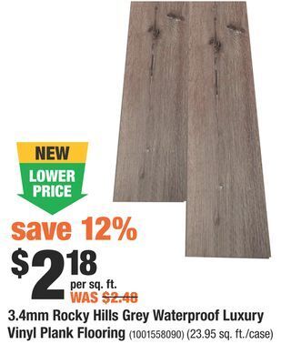 Home Depot 3.4mm rocky hills grey waterproof luxury vinyl plank flooring offer