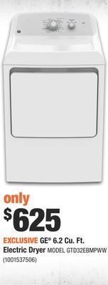 Home Depot Ge® 6.2 cu. ft. electric dryer offer