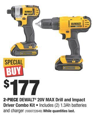 Home Depot 2-piece dewalt® 20v max drill and impact driver combo kit offer