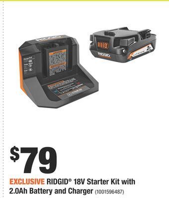 Home Depot Ridgid® 18v starter kit with 2.0ah battery and charger offer