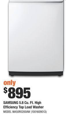 Home Depot Samsung 5.8 cu. ft. high efficiency top load washer offer