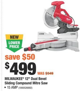 Home Depot Milwaukee® 12" dual bevel sliding compound mitre saw offer