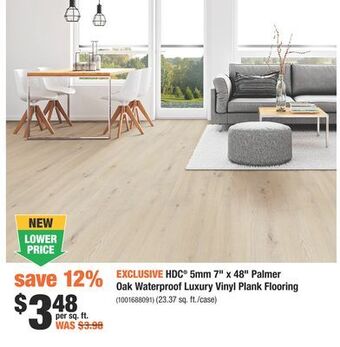 Home Depot Hdc® 5mm 7" x 48" palmer oak waterproof luxury vinyl plank flooring offer
