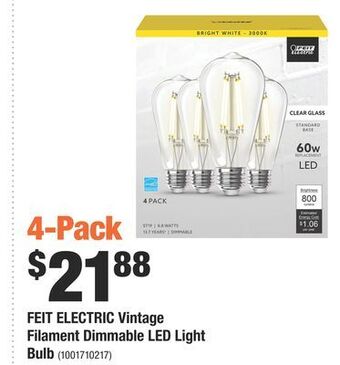Home Depot Feit electric vintage filament dimmable led light bulb offer