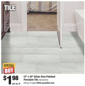 Home Depot 12" x 24" urban grey polished porcelain tile offer